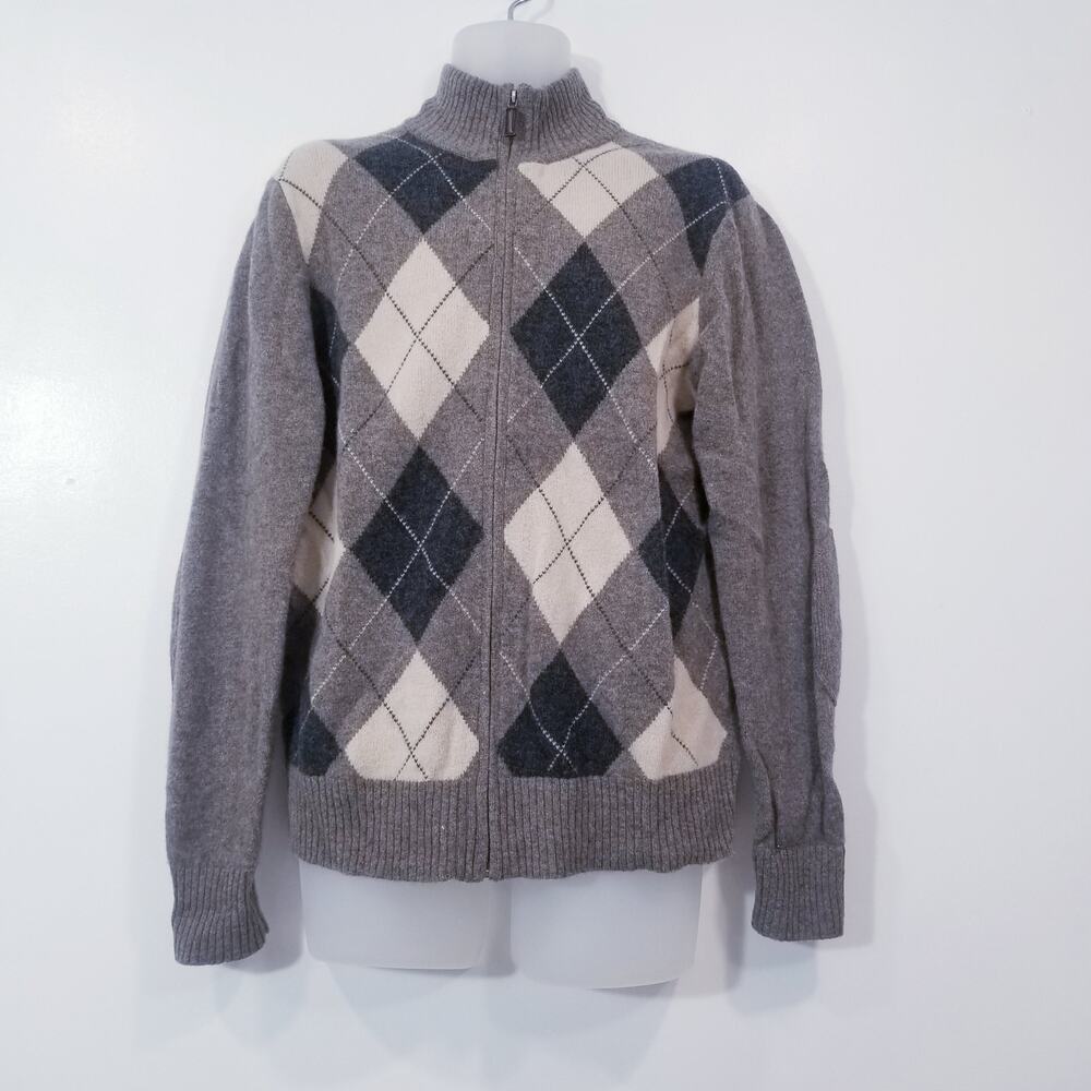 Premium Lambswool by J. Crew Argyle Full Zip Sweater
